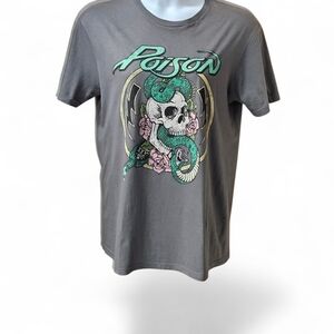 POISON Unisex Crew Neck Short Sleeve Gray skull,snakes,graphic Print T-Shirt